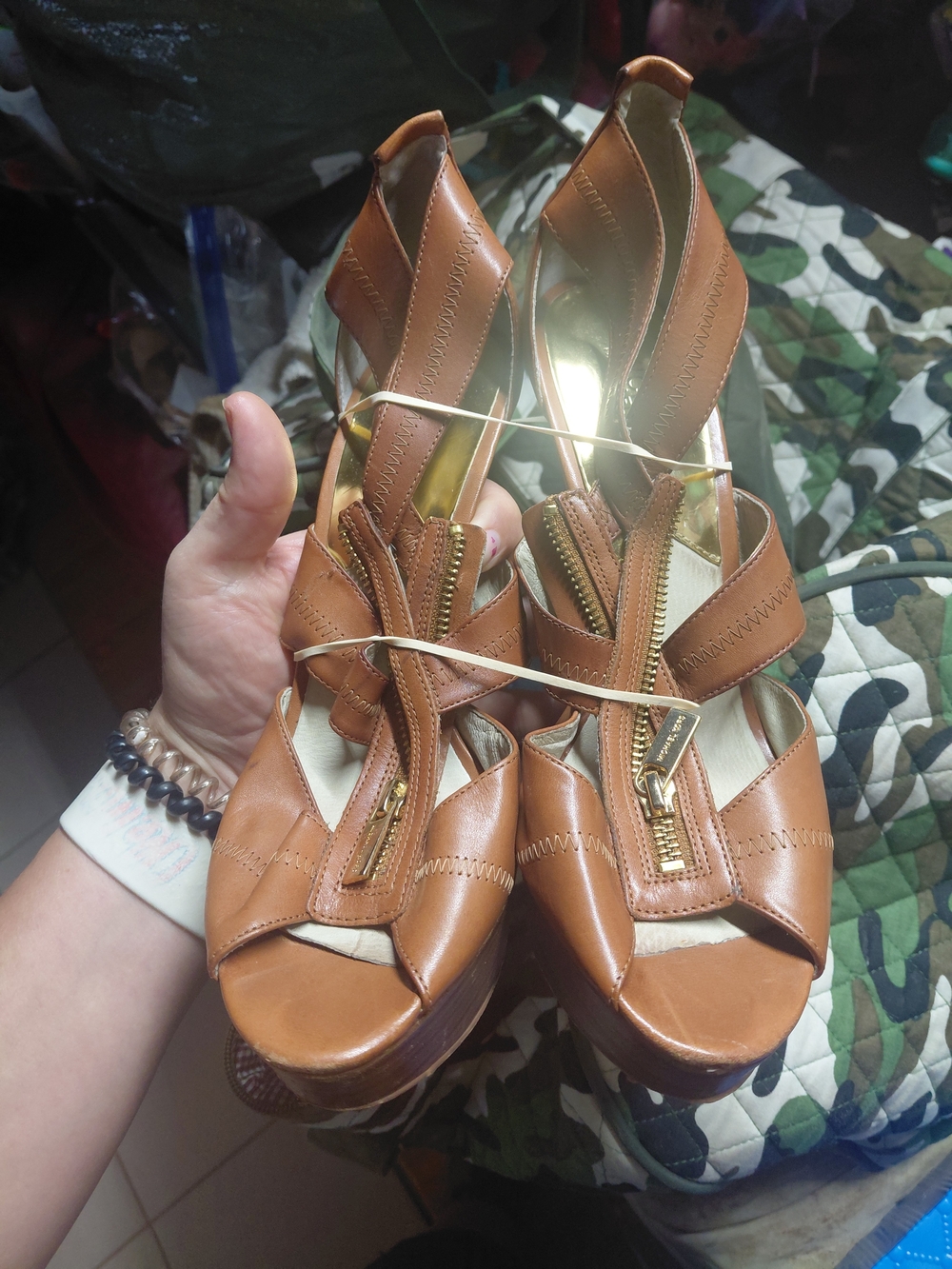 Michael Kors Berkley platform heels in a cognac brown leather. 9.5M
